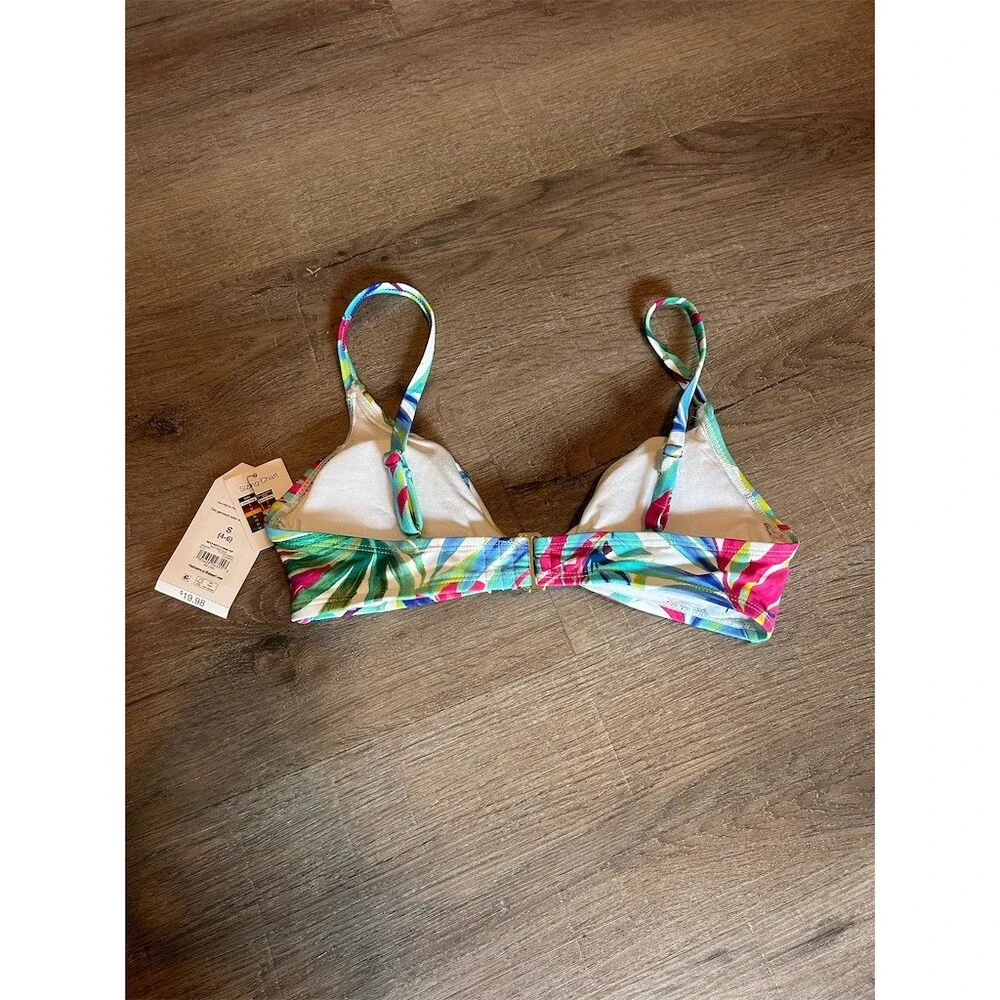 Time and Tru Bikini Swim Top Womens S Tropical Palm Print Knot Front
